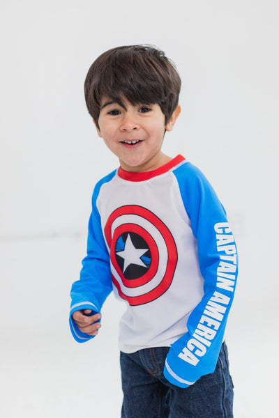 Marvel Avengers Captain America UPF 50+ Pullover Rash Guard Swim Shirt - imagikids