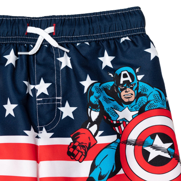 Marvel Avengers Captain America UPF 50+ Rash Guard Swim Trunks Outfit Set - imagikids