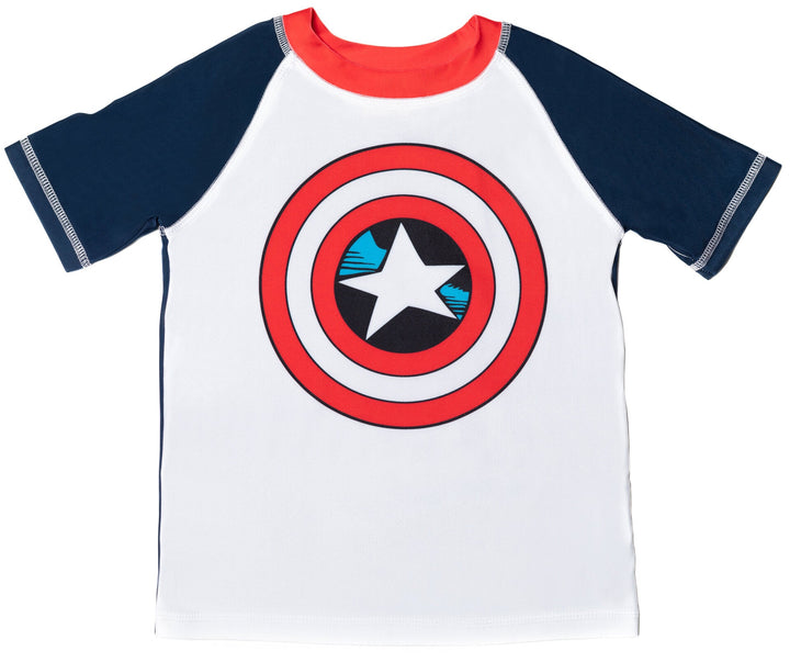 Marvel Avengers Captain America UPF 50+ Rash Guard Swim Trunks Outfit Set - imagikids