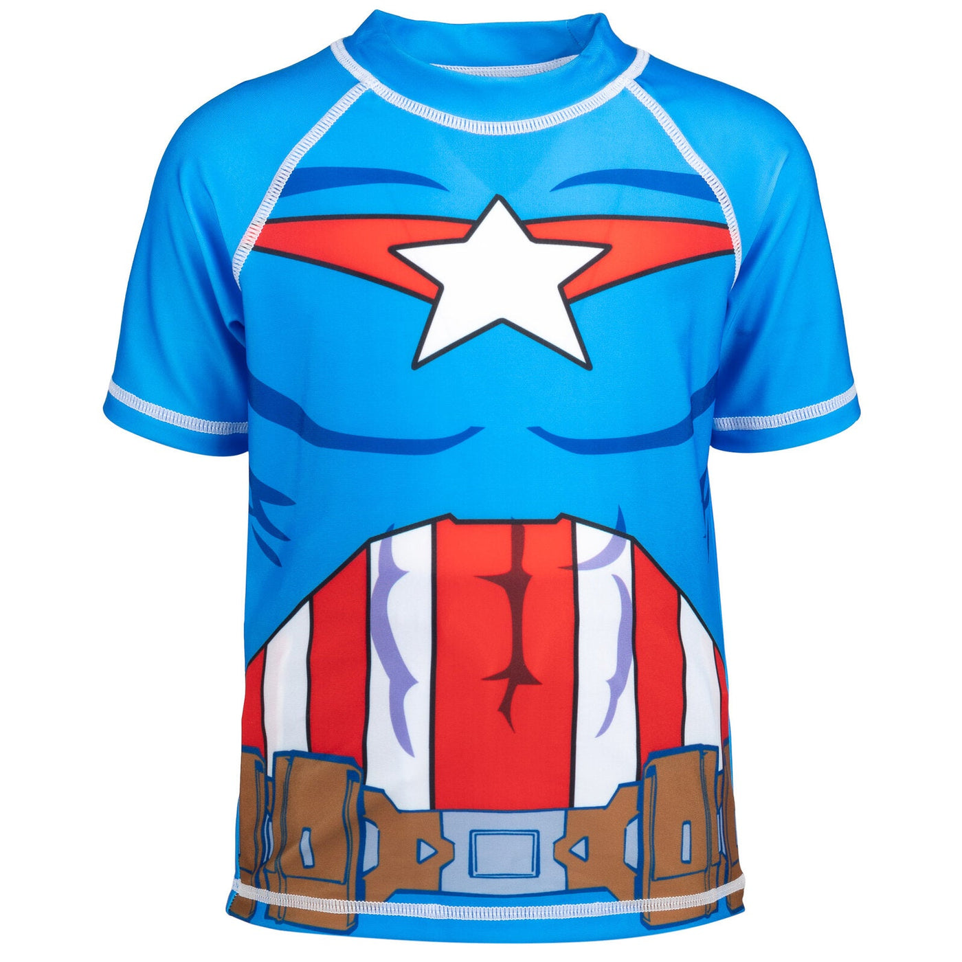 Marvel Avengers Captain America UPF 50+ Rash Guard Swim Trunks Outfit Set - imagikids