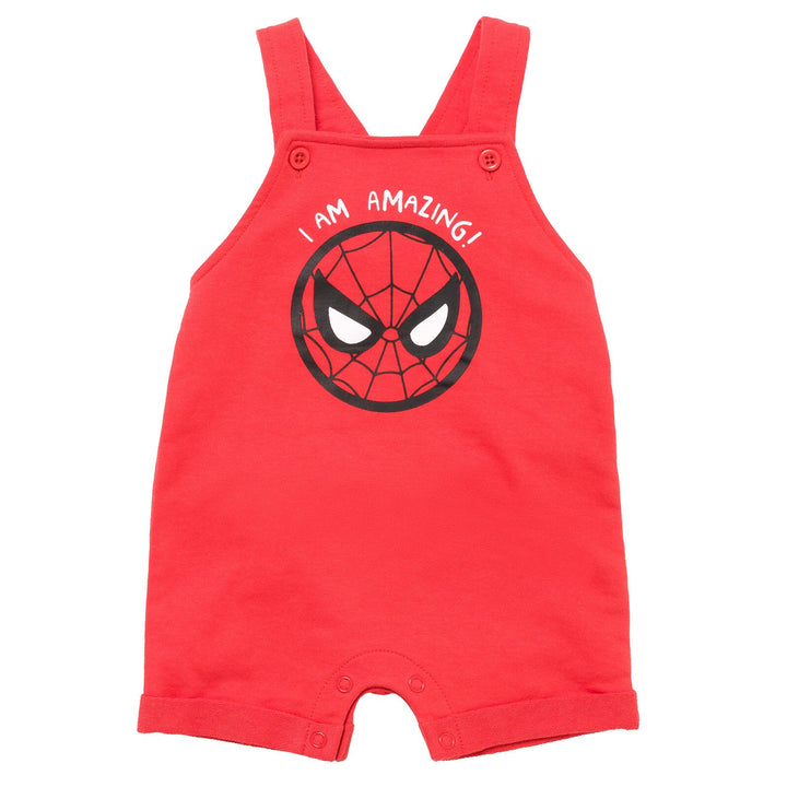 Marvel Avengers French Terry Short Overalls T-Shirt and Hat 3 Piece Outfit Set - imagikids