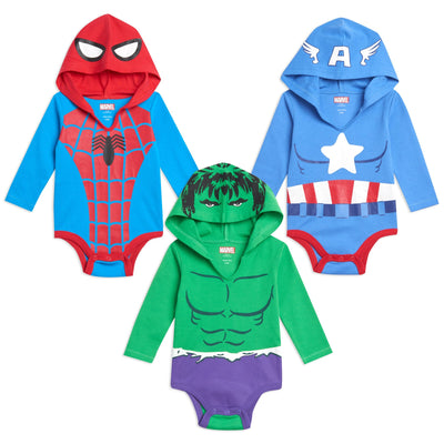 Marvel Avengers Hulk Captain America Spider-Man Baby 3 Pack Cosplay Bodysuits Newborn to Infant - imagikids