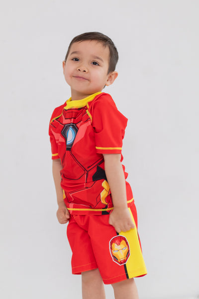 Marvel Avengers Iron Man UPF 50+ Cosplay Rash Guard Swim Trunks Outfit Set