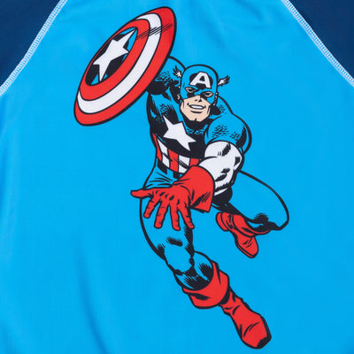 Marvel Avengers Rash Guard Swim Trunks and Cap 3 Piece Swimsuit Set