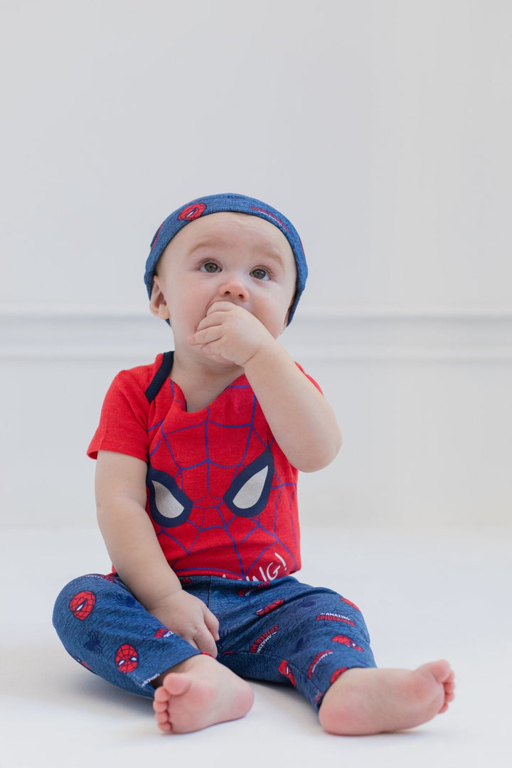 Marvel Avengers Spider - Man Bodysuit Pants and Hat 3 Piece Outfit Set - imagikids