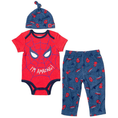 Marvel Avengers Spider - Man Bodysuit Pants and Hat 3 Piece Outfit Set - imagikids