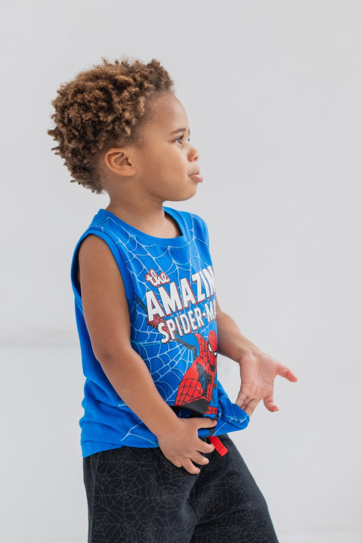 Marvel Avengers Spider - Man T - Shirt French Terry Tank Top and Shorts 3 Piece Outfit Set - imagikids