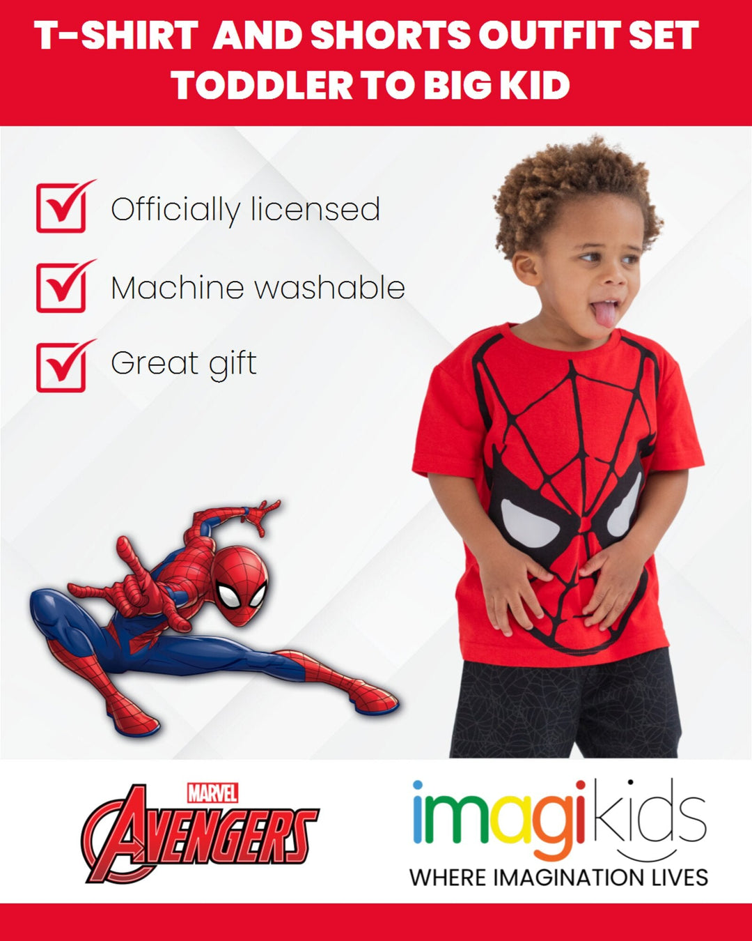 Marvel Avengers Spider - Man T - Shirt French Terry Tank Top and Shorts 3 Piece Outfit Set - imagikids