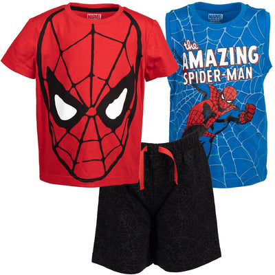 Marvel Avengers Spider - Man T - Shirt French Terry Tank Top and Shorts 3 Piece Outfit Set - imagikids