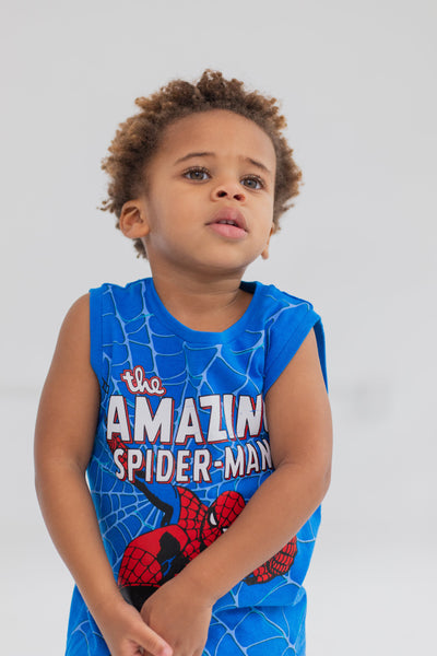 Marvel Avengers Spider-Man T-Shirt French Terry Tank Top and Shorts 3 Piece Outfit Set