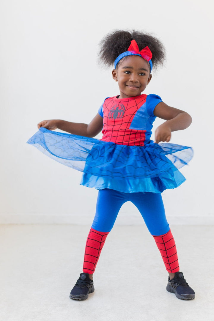 Marvel Avengers Spider - Man Tulle Cosplay Dress Leggings and Headband 3 Piece - imagikids