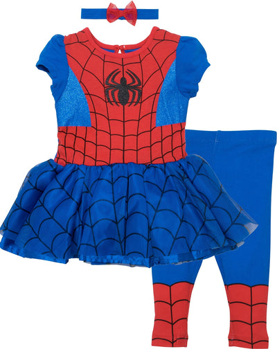 Marvel Avengers Spider-Man Tulle Cosplay Dress Leggings and Headband 3 Piece
