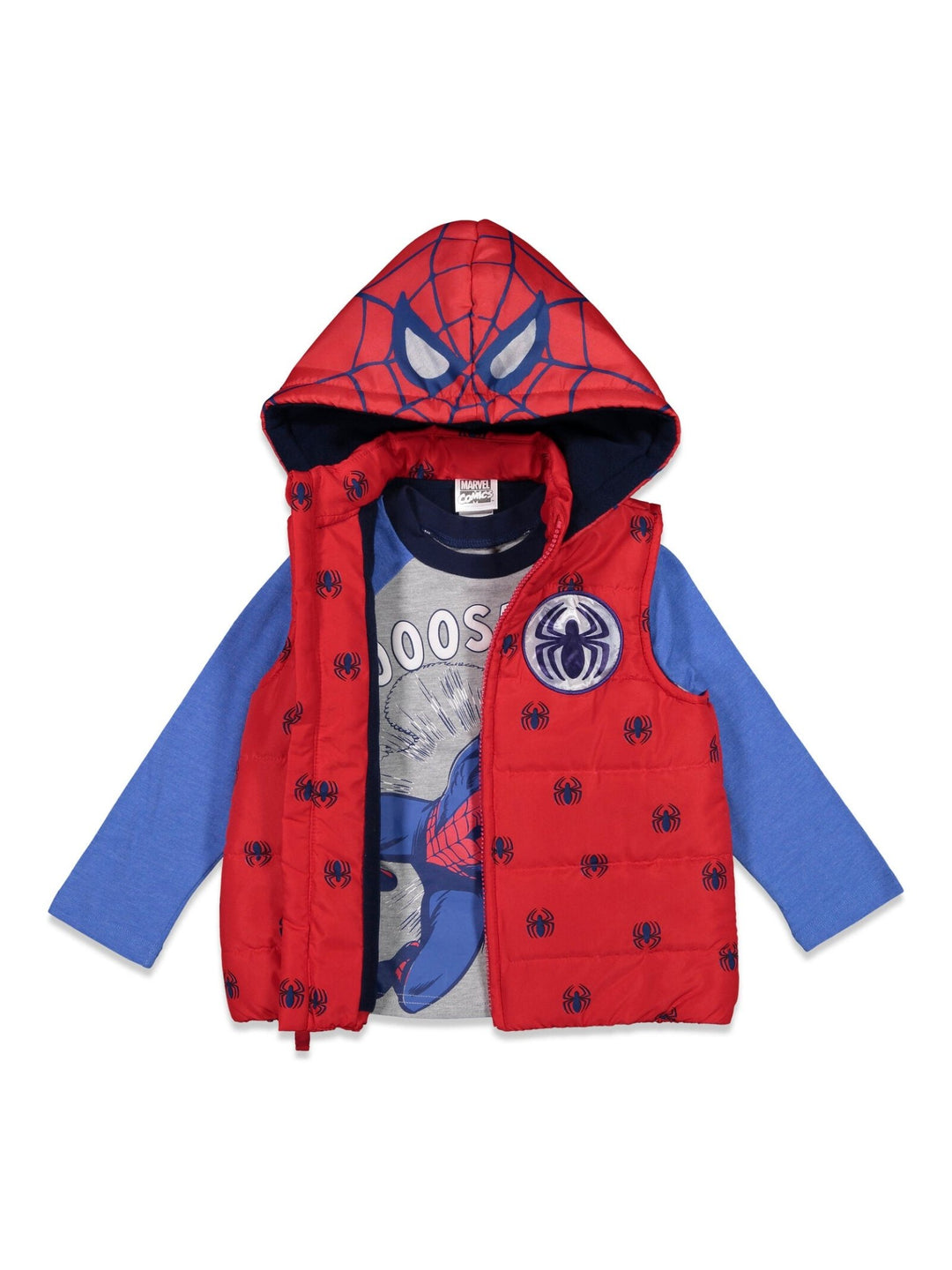 Marvel Avengers Spider - Man Zip Up Vest Puffer T - Shirt and Jogger Pants 3 Piece Outfit Set - imagikids