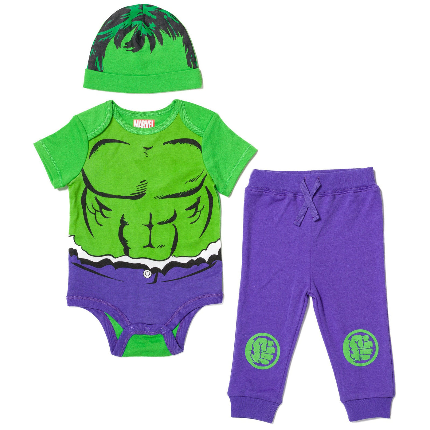 Marvel Avengers The Hulk Bodysuit Pants and Hat 3 Piece Outfit Set - imagikids