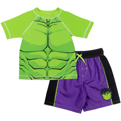 Marvel Avengers The Hulk UPF 50+ Pullover Rash Guard Swim Trunks Outfit Set - imagikids