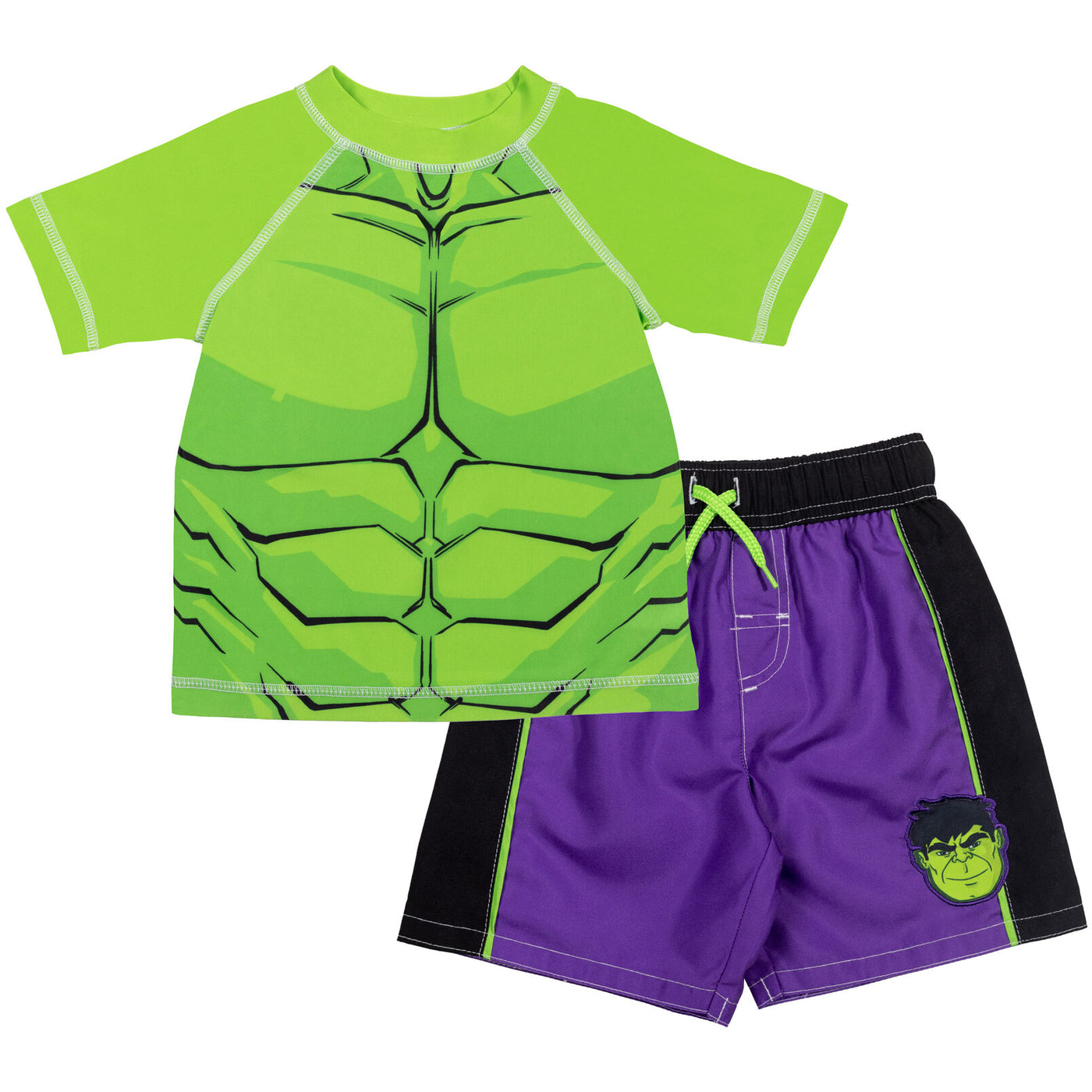 Marvel Avengers The Hulk UPF 50+ Pullover Rash Guard Swim Trunks Outfit Set