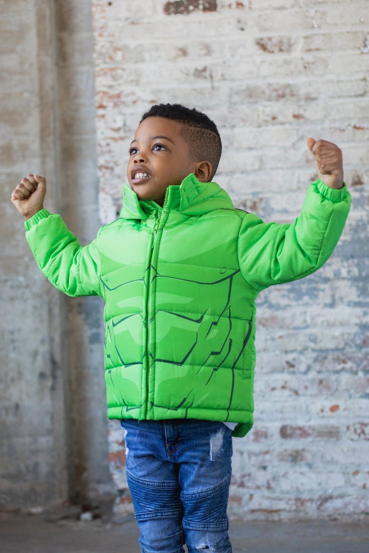 Marvel Avengers The Hulk Zip Up Winter Coat Puffer Jacket - imagikids