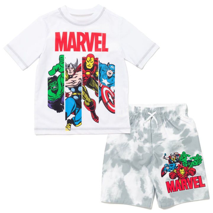 Marvel Avengers UPF 50+ Rash Guard Swim Trunks Outfit Set - imagikids