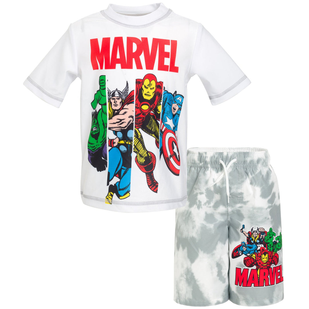 Marvel Avengers UPF 50+ Rash Guard Swim Trunks Outfit Set