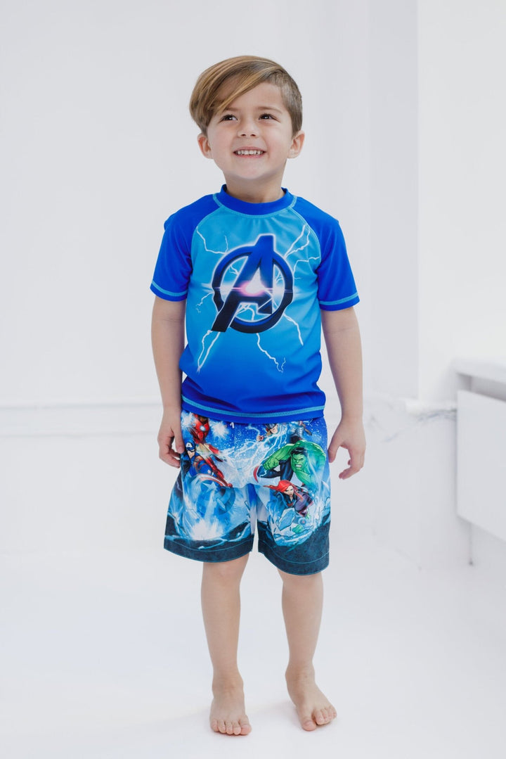 Marvel Avengers UPF 50+ Rash Guard Swim Trunks Outfit Set - imagikids