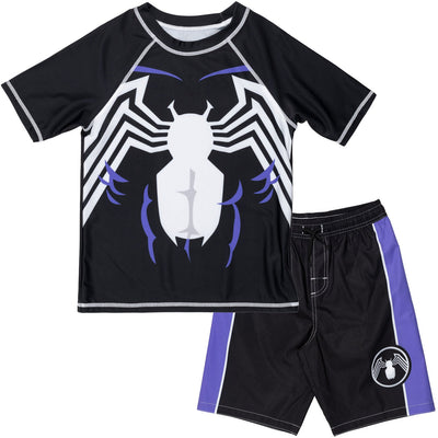 Marvel Avengers Venom UPF 50+ Rash Guard Swim Trunks Outfit Set - imagikids