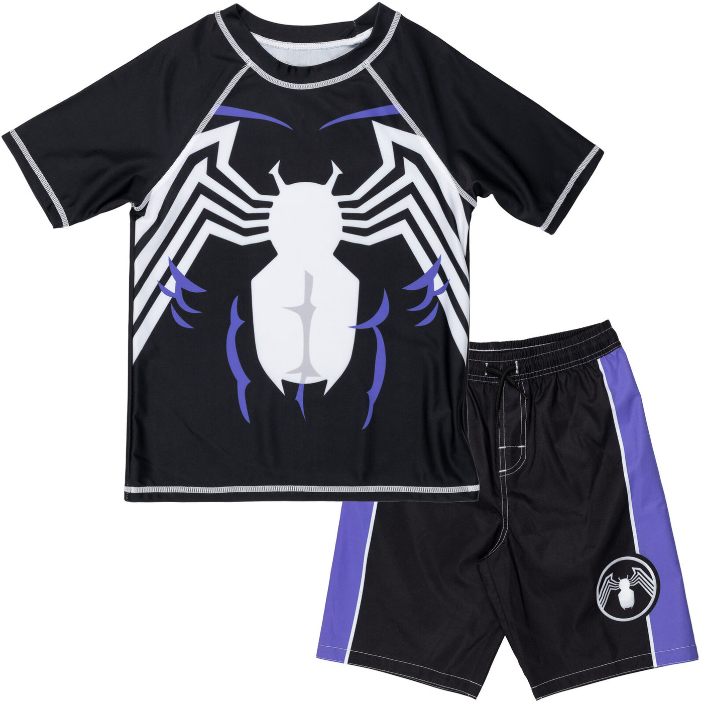 Marvel Avengers Venom UPF 50+ Rash Guard Swim Trunks Outfit Set