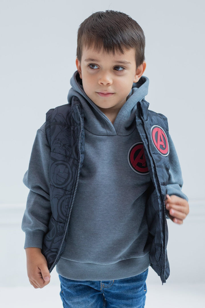 Marvel Avengers Zip Up Vest 2fer Jacket and Pullover Fleece Hoodie - imagikids