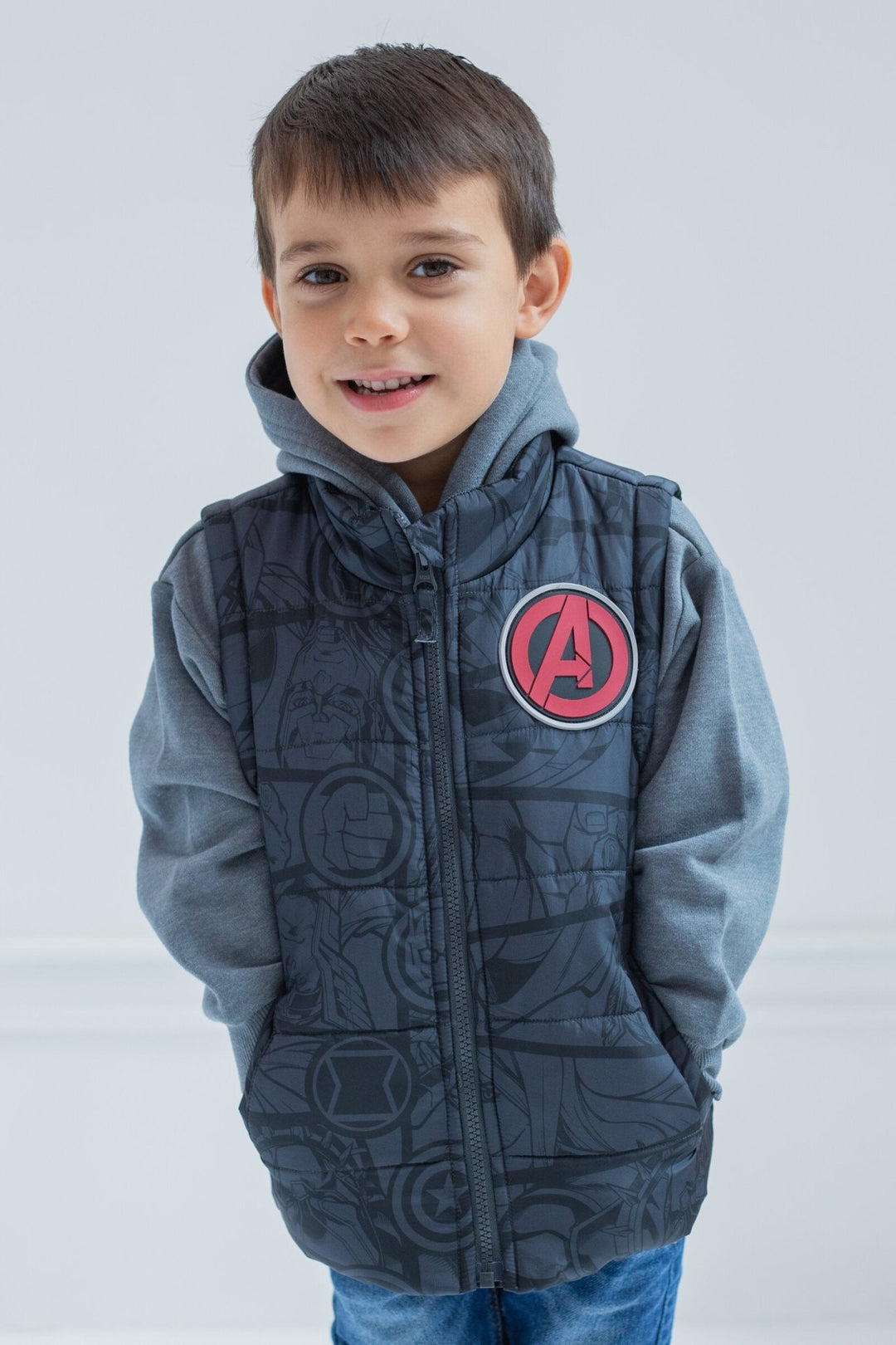 Marvel Avengers Zip Up Vest 2fer Jacket and Pullover Fleece Hoodie - imagikids