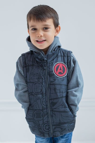 Marvel Avengers Zip Up Vest 2fer Jacket and Pullover Fleece Hoodie