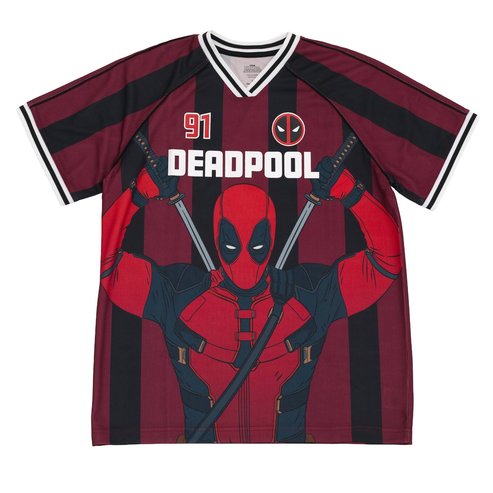 Marvel Deadpool Mesh Soccer Jersey Athletic V-neck T-Shirt Adult