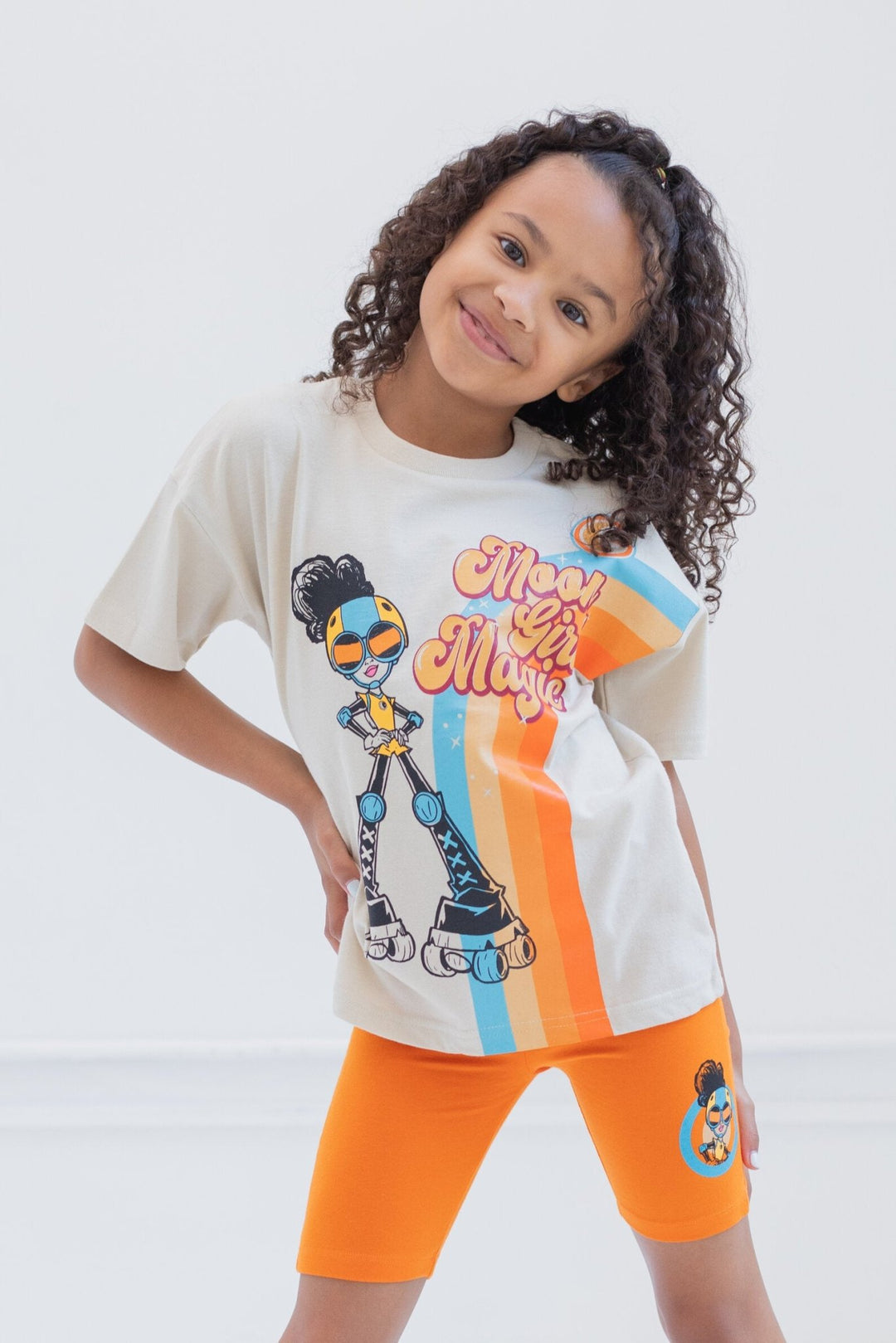 Marvel Moon Girl and Devil Dinosaur Moon Girl Oversized Drop Shoulder T - Shirt and Bike Shorts Outfit Set - imagikids