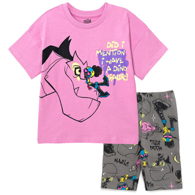 Marvel Moon Girl and Devil Dinosaur Moon Girl Oversized Drop Shoulder T - Shirt and Shorts Outfit Set - imagikids