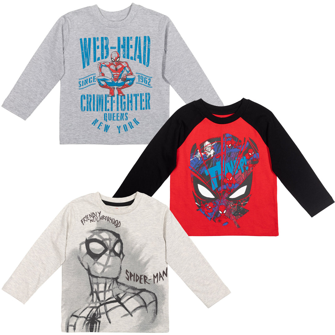 Spiderman paquete de 3 camisetas gráficas de manga larga raglán