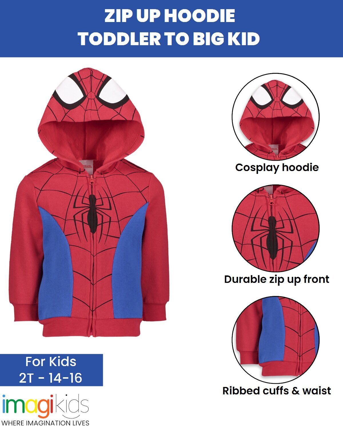 Marvel Spider-Man Fleece Zip Hoodie - Cosplay Hoodie For Toddlers To Big Kids
