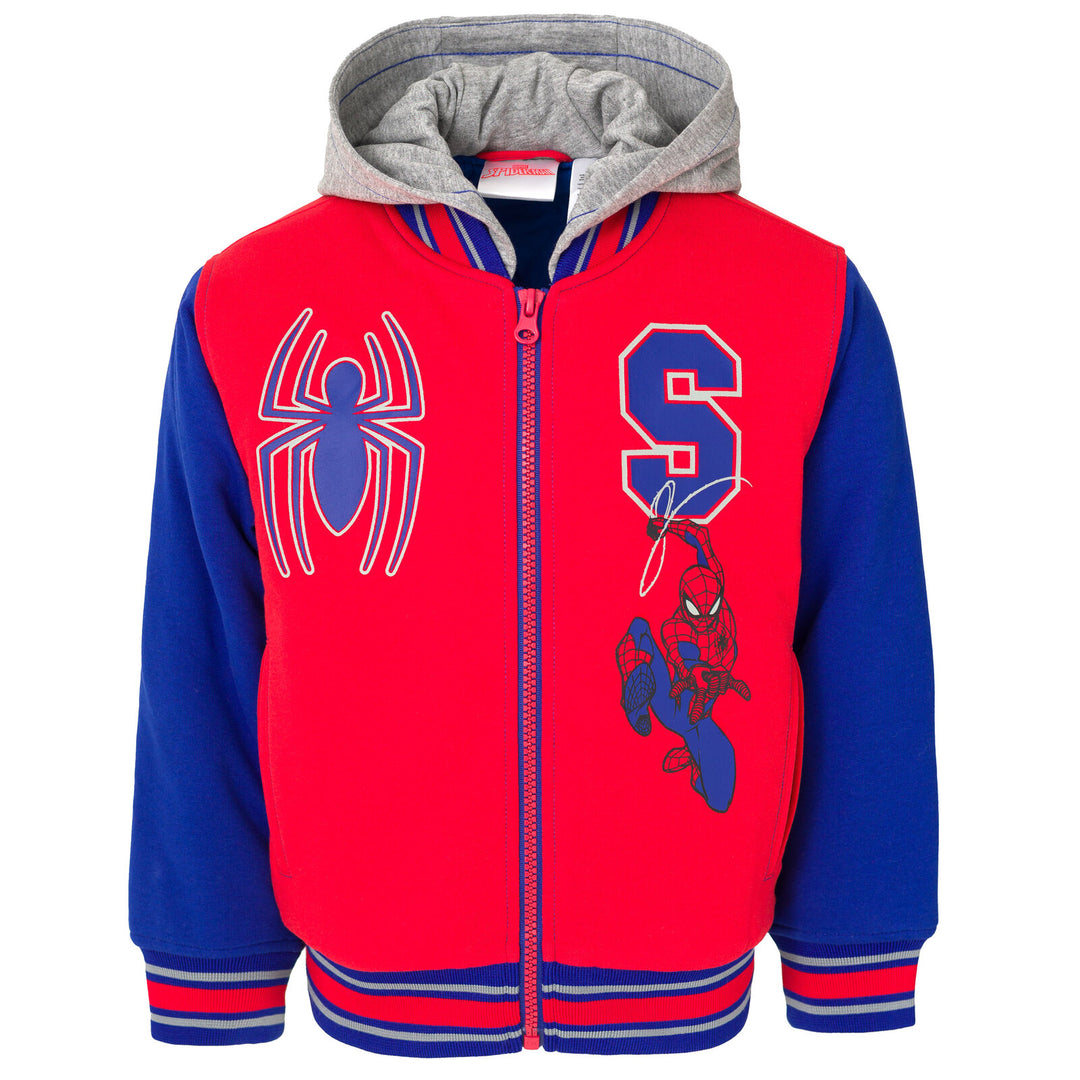 Marvel Spider-Man French Terry Varsity Zip Up Bomber Jacket FREE