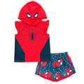 Marvel Spider-Man Hooded Cosplay Tank Top and French Terry Dolphin Active Shorts Outfit Set
