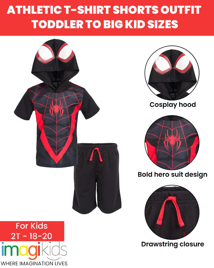 Marvel Spider - Man Miles Morales Athletic T - Shirt Mesh Shorts Outfit Set - imagikids