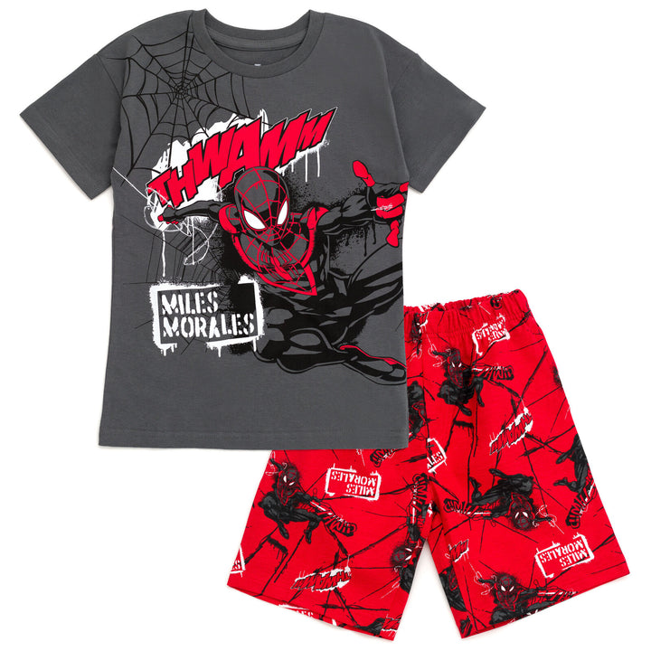 Marvel Spider-Man Miles Morales Drop Shoulder T-Shirt and French Terry Shorts Outfit Set