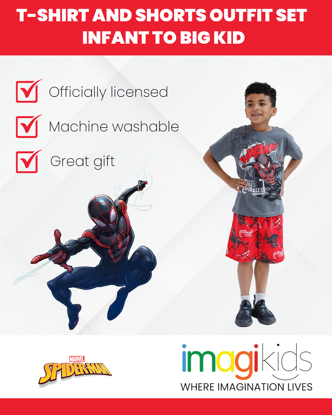 Marvel Spider-Man Miles Morales Drop Shoulder T-Shirt and French Terry Shorts Outfit Set