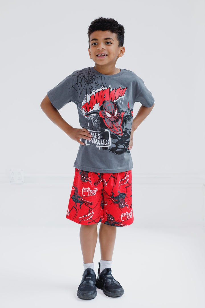 Marvel Spider-Man Miles Morales Drop Shoulder T-Shirt and French Terry Shorts Outfit Set