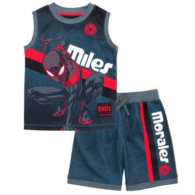 Marvel Spider - Man Miles Morales Mesh Tank Top Shirt and Shorts Outfit Set - imagikids