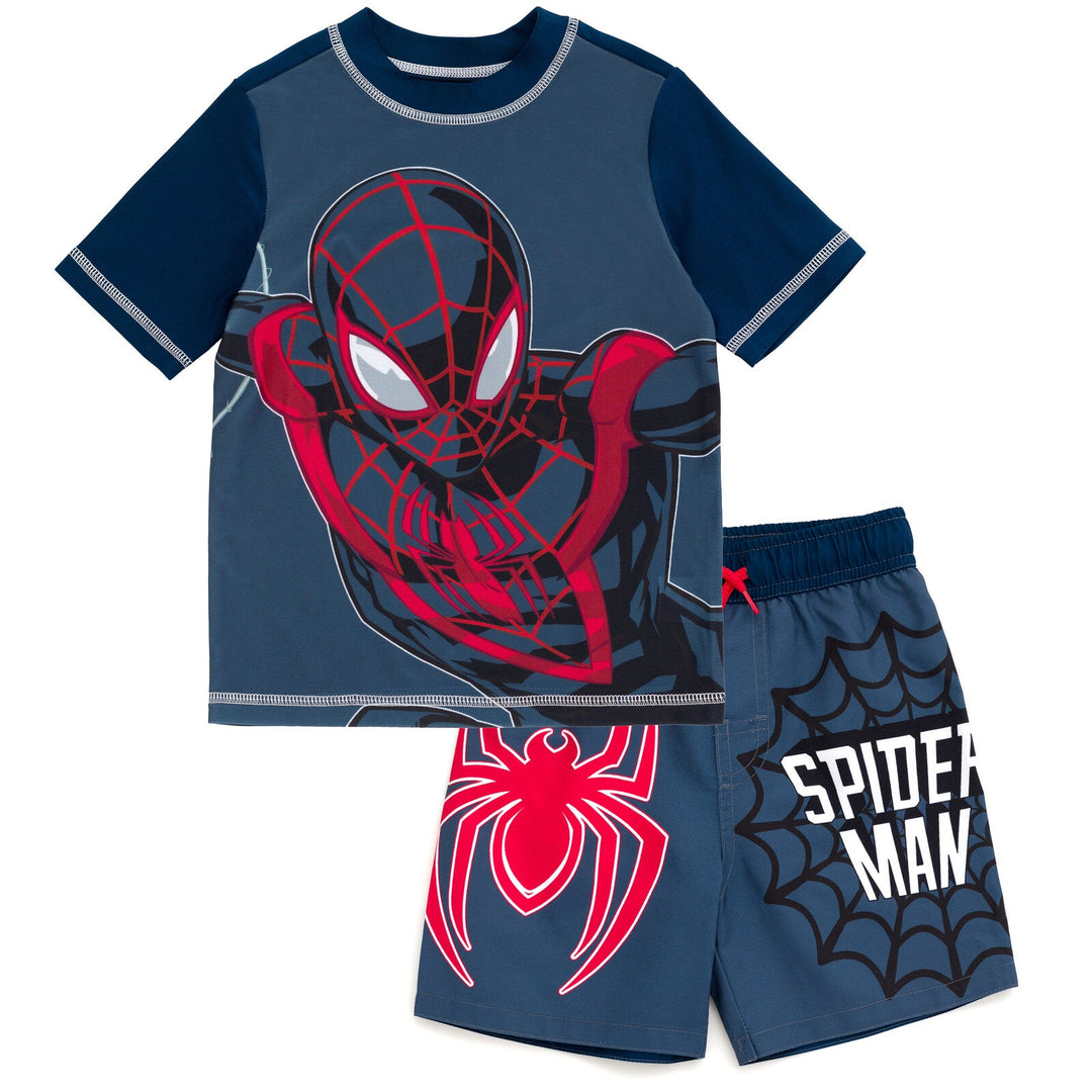 Marvel Spider - Man Miles Morales UPF 50+ Rash Guard Swim Trunks Outfit Set - imagikids