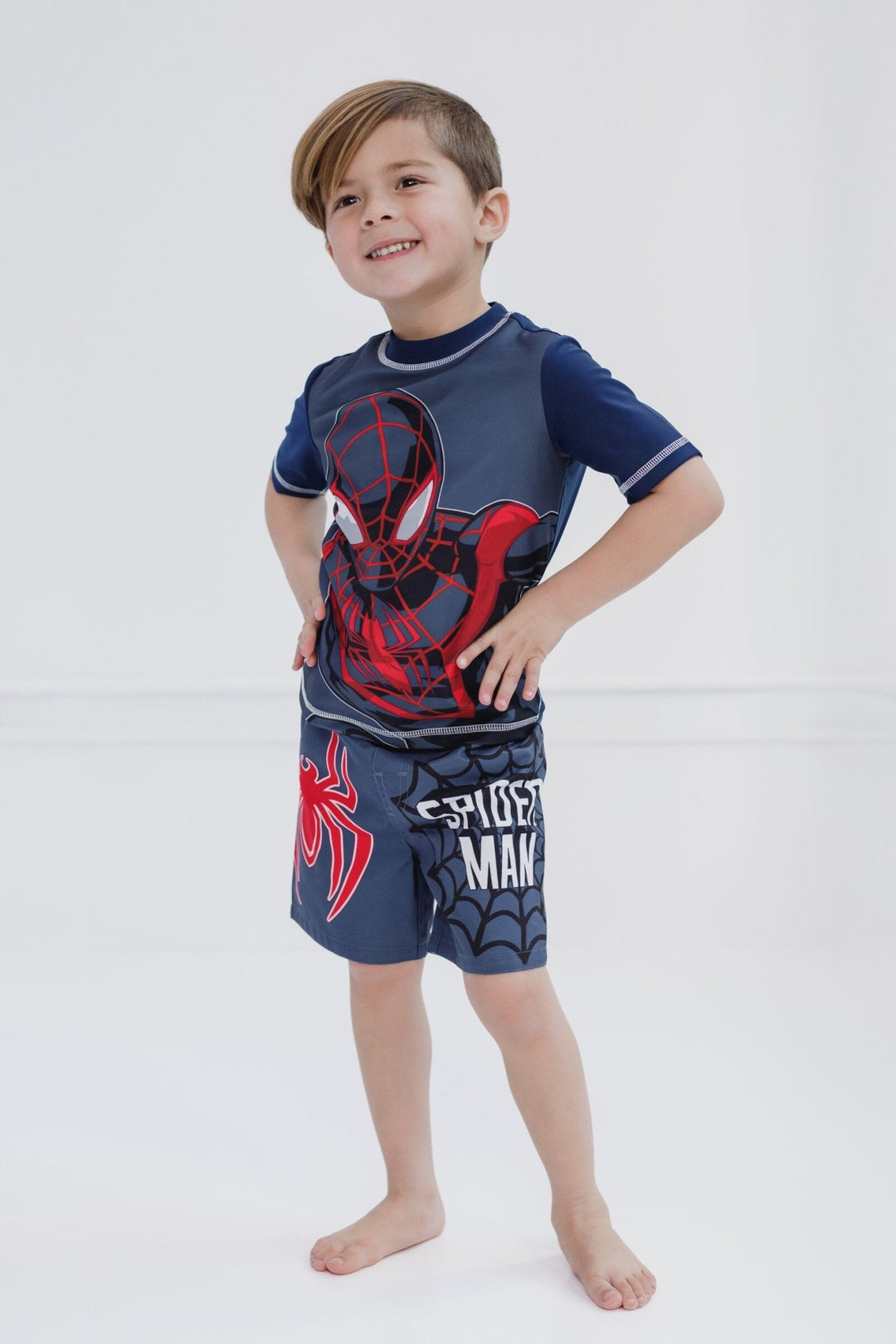 Marvel Spider - Man Miles Morales UPF 50+ Rash Guard Swim Trunks Outfit Set - imagikids