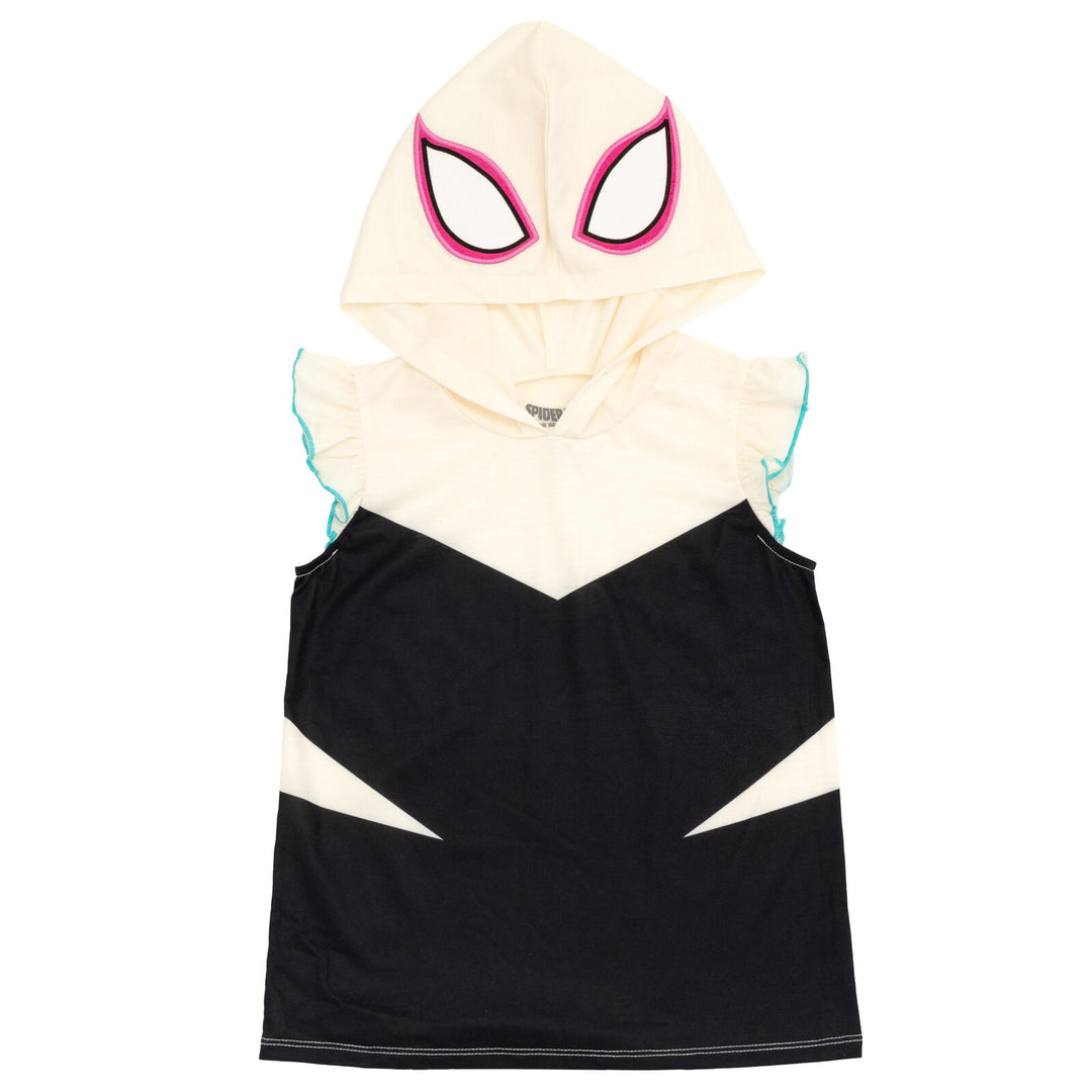 Marvel Spider-Man Spider-Gwen Hooded Cosplay Tank Top and Dolphin Active French Terry Shorts Outfit Set