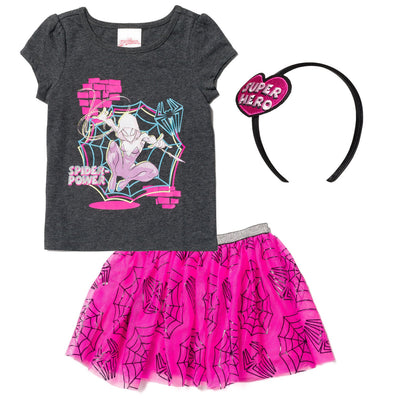 Marvel Spider - Man Spider - Gwen T - Shirt Tulle Skirt and Headband 3 Piece Outfit Set - imagikids