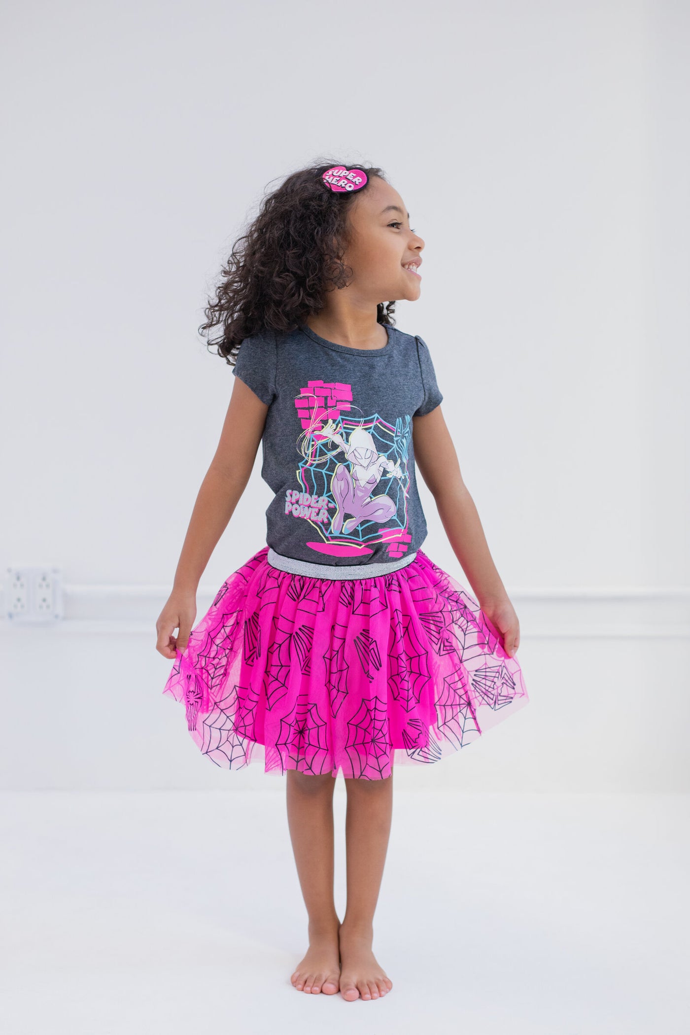 Marvel Spider-Man Spider-Gwen T-Shirt Tulle Skirt and Headband 3 Piece Outfit Set