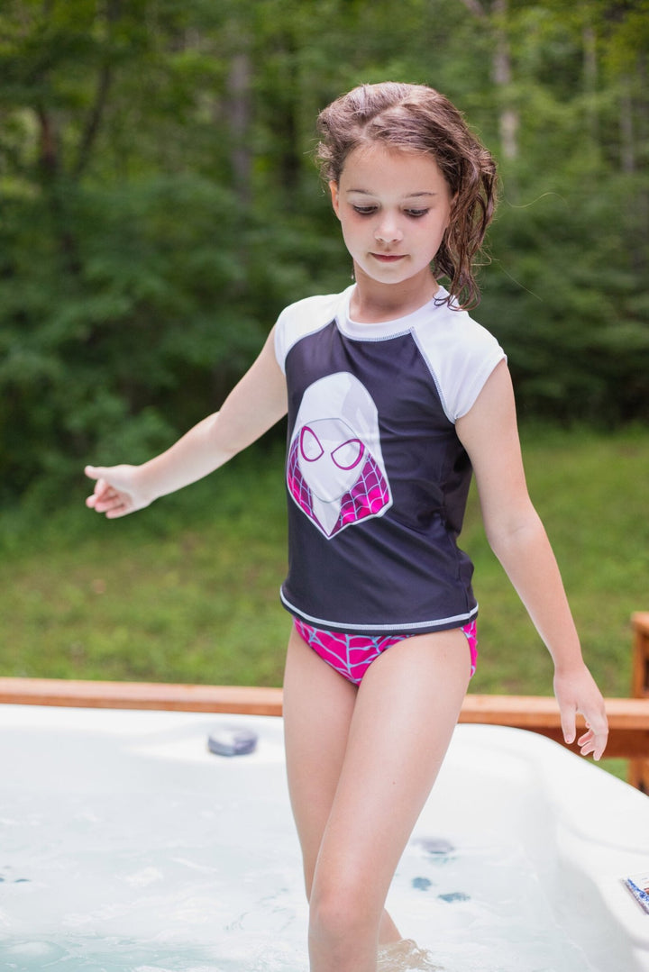 Marvel Spider - Man Spider - Gwen UPF 50+ Rash Guard Bikini Bottom Swimsuit Set - imagikids