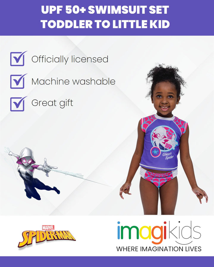 Marvel Spider - Man Spider - Gwen UPF 50+ Rash Guard Bikini Bottom Swimsuit Set - imagikids