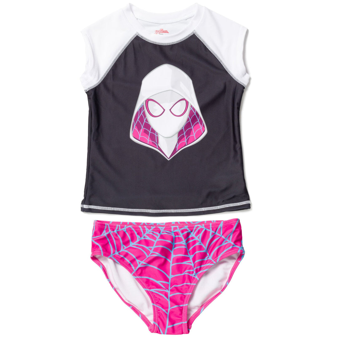 Marvel Spider - Man Spider - Gwen UPF 50+ Rash Guard Bikini Bottom Swimsuit Set - imagikids