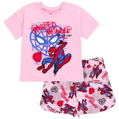 Marvel Spider - Man T - Shirt and French Terry Dolphin Shorts Outfit Set - imagikids